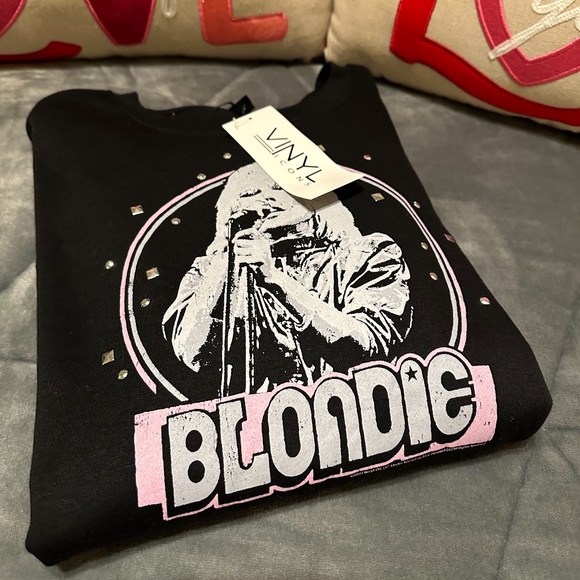 Vinyl Icons Blondie Black Graphic Sweatshirt with Studs & Tassels NWT Size Large - Picture 1 of 11